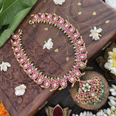 Vriksham Maanga Style Reversible Red White Kundan Jadau Neckpiece-Gold Bead-J3307